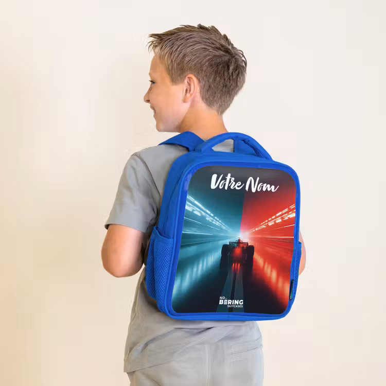 Sac à dos enfant avec votre nom - Bleu - Voiture de course - Eclairage - Néon - Rouge — 2