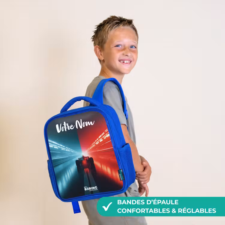Sac à dos enfant avec votre nom - Bleu - Voiture de course - Eclairage - Néon - Rouge — 4