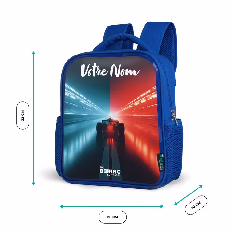 Sac à dos enfant avec votre nom - Bleu - Voiture de course - Eclairage - Néon - Rouge — 6