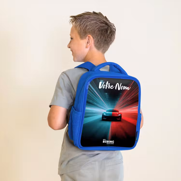 Sac à dos enfant avec votre nom - Bleu - Voiture de sport - Bleu - Néon - Ville — 2