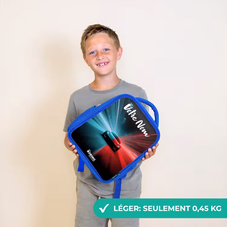 Sac à dos enfant avec votre nom - Bleu - Voiture de sport - Bleu - Néon - Ville — 3