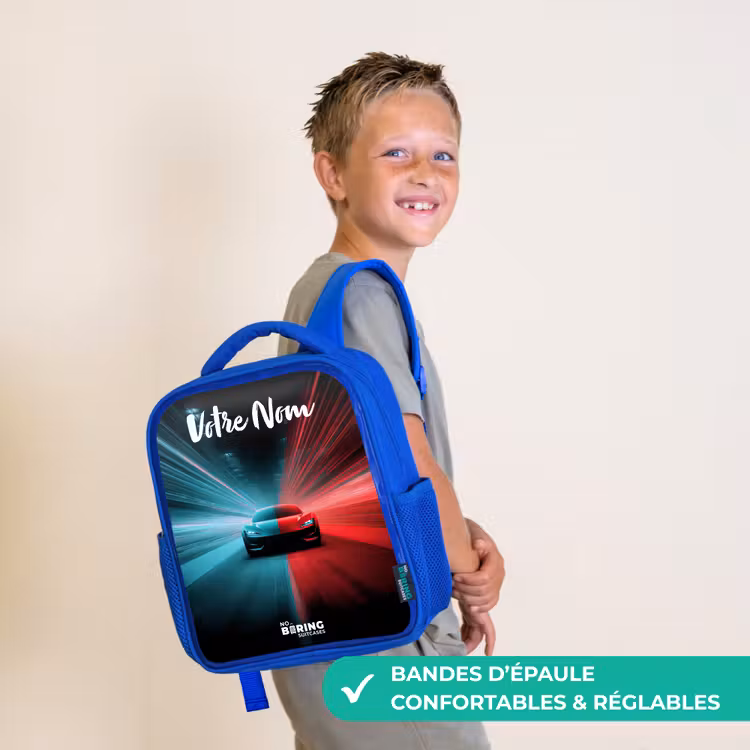 Sac à dos enfant avec votre nom - Bleu - Voiture de sport - Bleu - Néon - Ville — 4