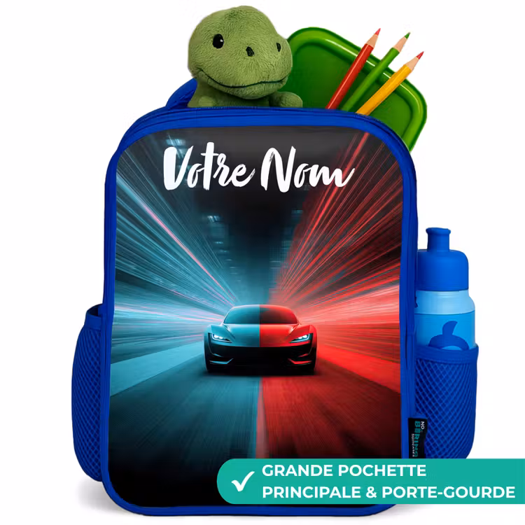 Sac à dos enfant avec votre nom - Bleu - Voiture de sport - Bleu - Néon - Ville — 5