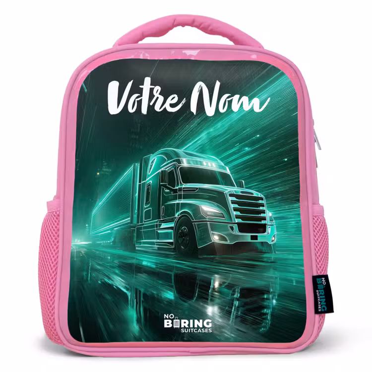 Sac à dos enfant avec votre nom - Rose - Camion - Ville - Vert - Néon — 1