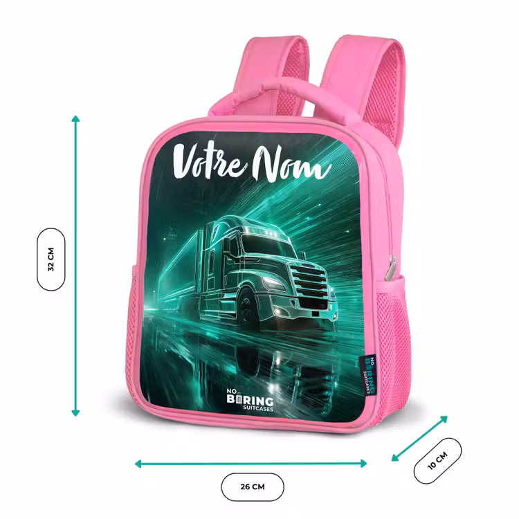 Sac à dos enfant avec votre nom - Rose - Camion - Ville - Vert - Néon — 3