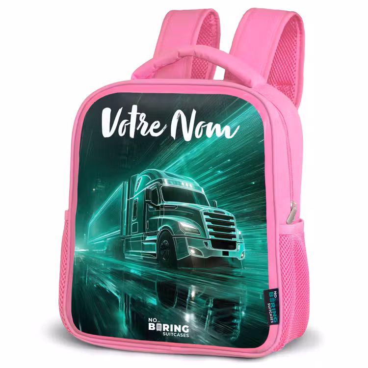 Sac à dos enfant avec votre nom - Rose - Camion - Ville - Vert - Néon — 4
