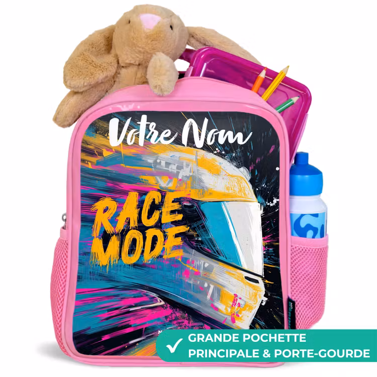 Sac à dos enfant avec votre nom - Rose - Casque de course - Abstrait - Peinture - Coloré — 2