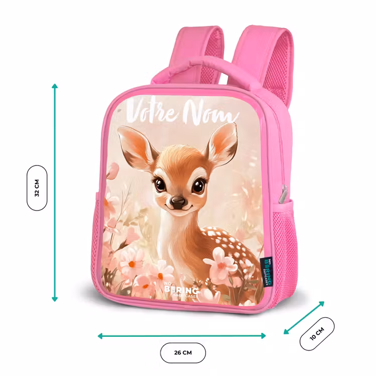 Sac à dos enfant avec votre nom - Rose - Cerf - Fleurs - Points - Rose — 3