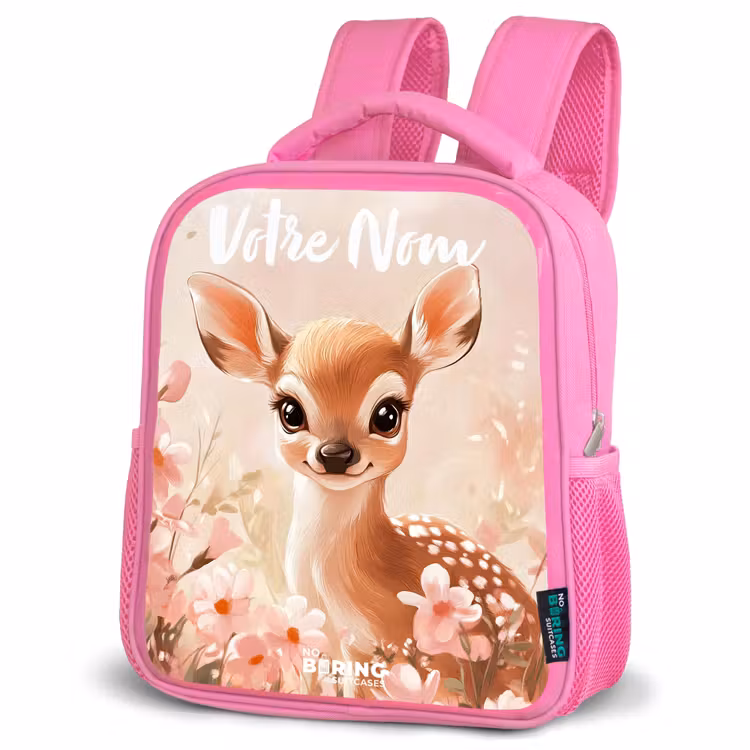 Sac à dos enfant avec votre nom - Rose - Cerf - Fleurs - Points - Rose — 4