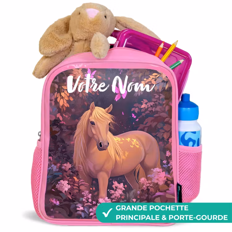 Sac à dos enfant avec votre nom - Rose - Cheval - Fleurs - Violet - Papillon — 2