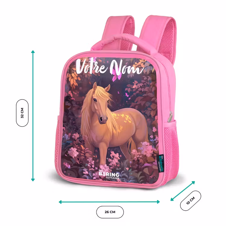 Sac à dos enfant avec votre nom - Rose - Cheval - Fleurs - Violet - Papillon — 3