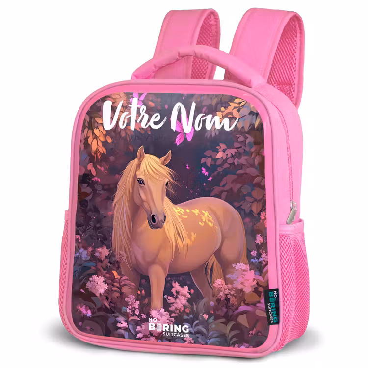 Sac à dos enfant avec votre nom - Rose - Cheval - Fleurs - Violet - Papillon — 4