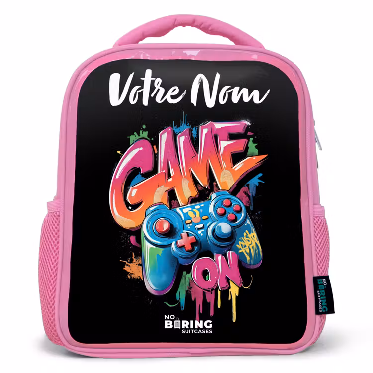 Sac à dos enfant avec votre nom - Rose - Contrôleur - Jeu - Graffiti - Texte — 1