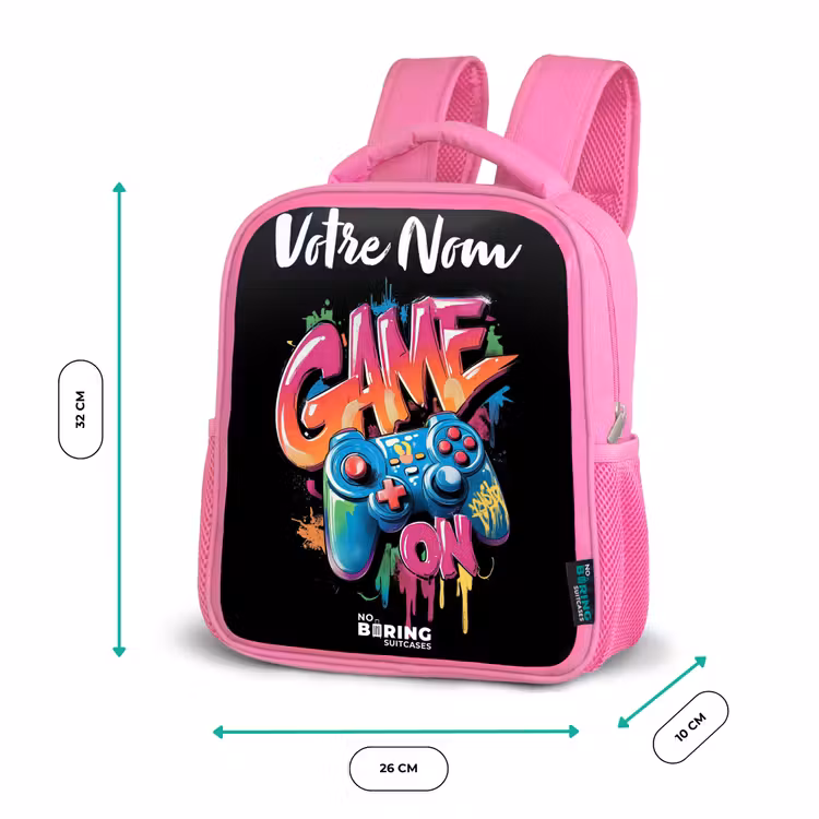 Sac à dos enfant avec votre nom - Rose - Contrôleur - Jeu - Graffiti - Texte — 3