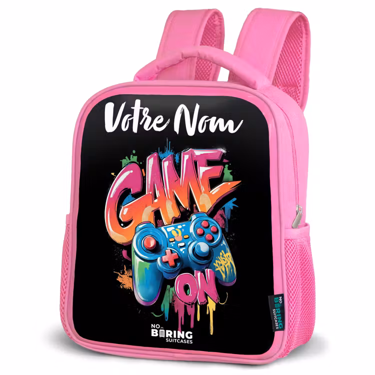 Sac à dos enfant avec votre nom - Rose - Contrôleur - Jeu - Graffiti - Texte — 4