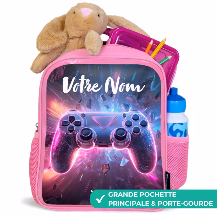 Sac à dos enfant avec votre nom - Rose - Contrôleur - Neon - Jeu — 2