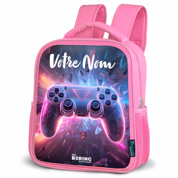 Sac à dos enfant avec votre nom - Rose - Contrôleur - Neon - Jeu — 4