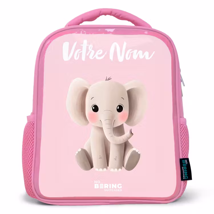 Sac à dos enfant avec votre nom - Rose - Eléphant - Gris - Bébé - Tronc — 1