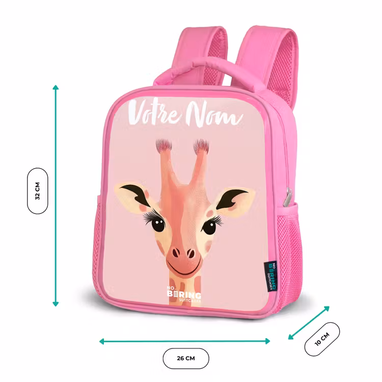Sac à dos enfant avec votre nom - Rose - Girafe - Cils - Minimaliste - Rose — 3