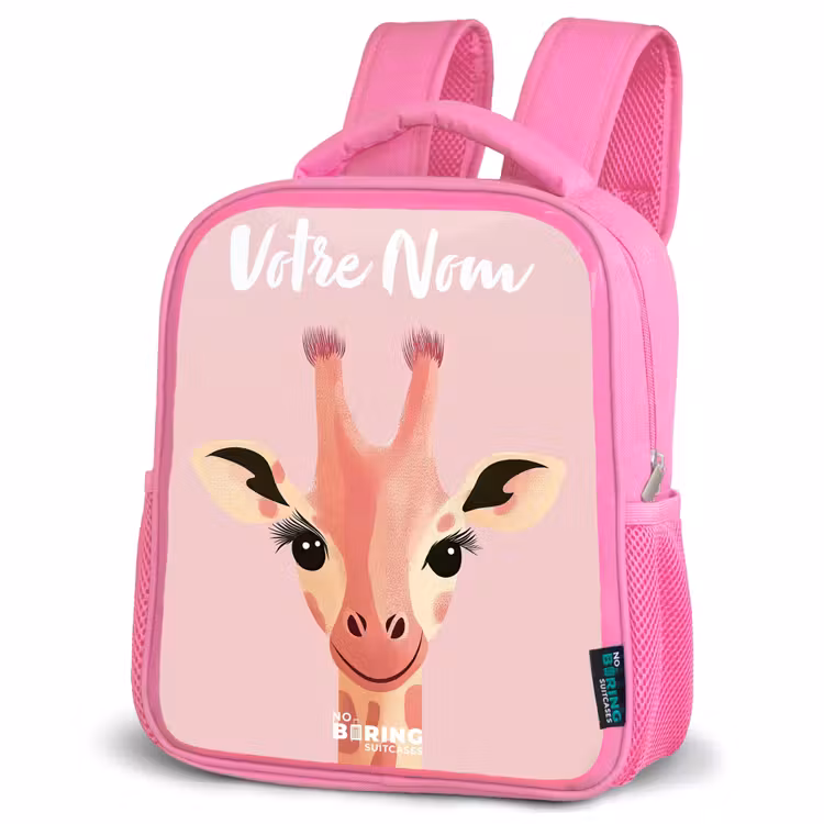Sac à dos enfant avec votre nom - Rose - Girafe - Cils - Minimaliste - Rose — 4