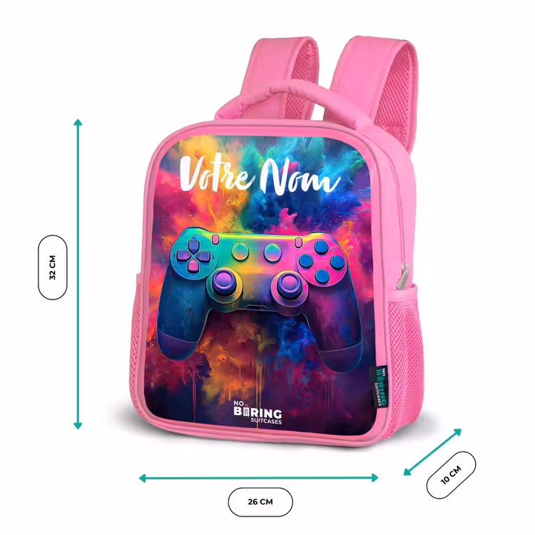 Sac à dos enfant avec votre nom - Rose - Jeu - Contrôleur - Coloré - Explosion — 3