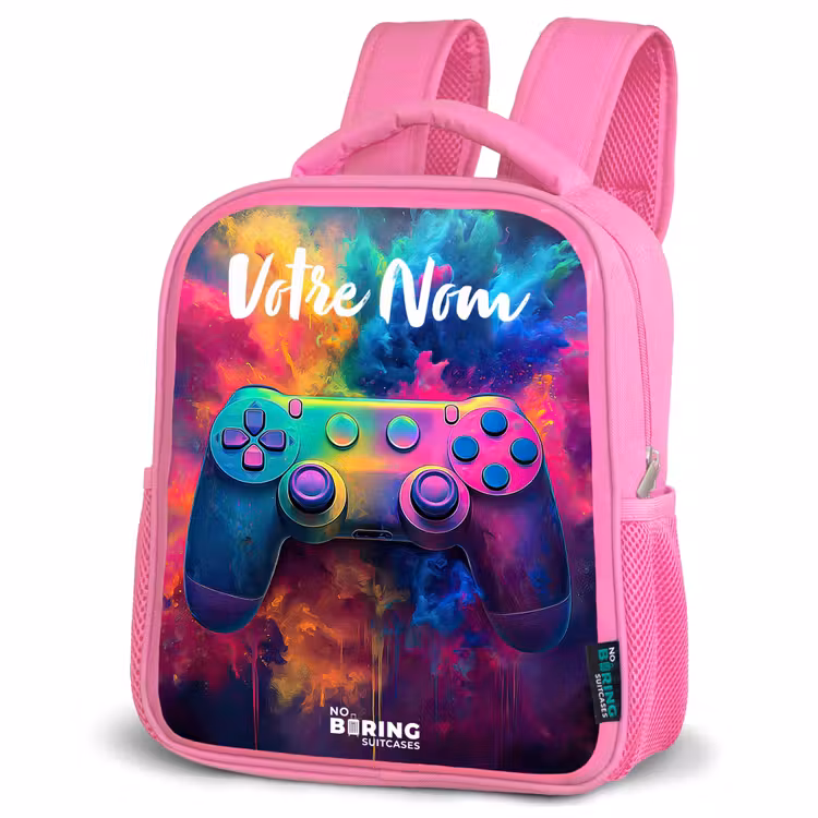 Sac à dos enfant avec votre nom - Rose - Jeu - Contrôleur - Coloré - Explosion — 4