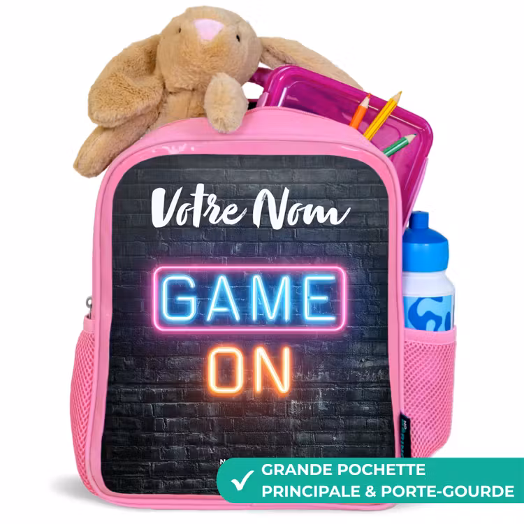 Sac à dos enfant avec votre nom - Rose - Jeu - Néon - Mur — 2