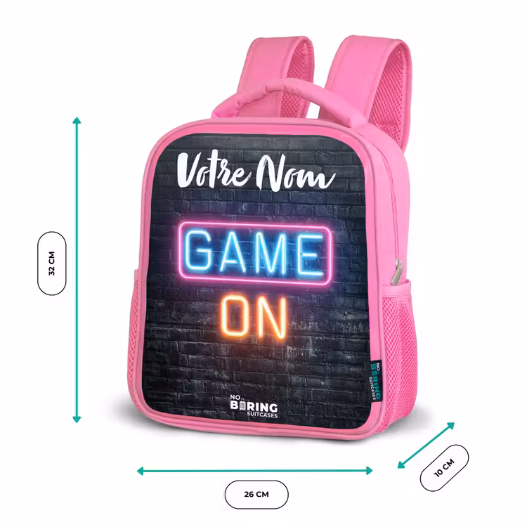Sac à dos enfant avec votre nom - Rose - Jeu - Néon - Mur — 3