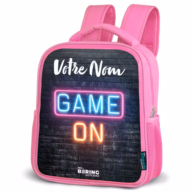 Sac à dos enfant avec votre nom - Rose - Jeu - Néon - Mur — 4