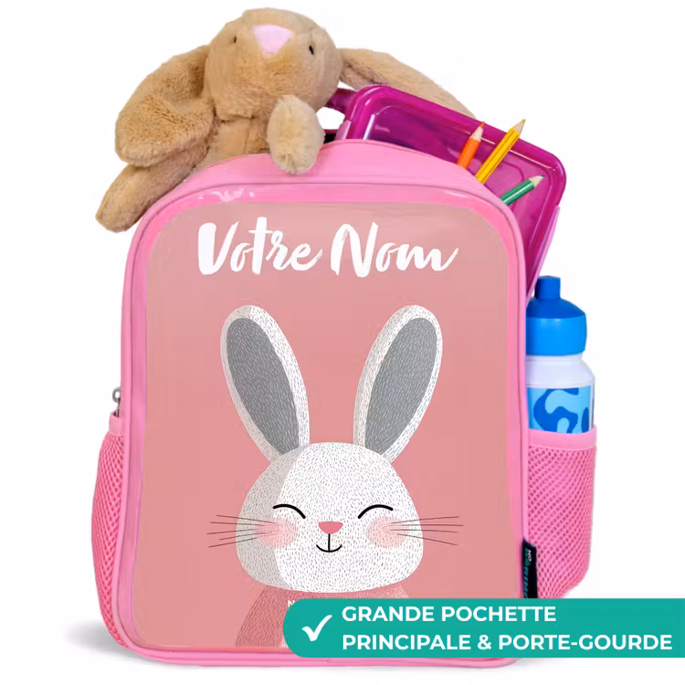 Sac à dos enfant avec votre nom - Rose - Lapin - Blush - Pois - Rose — 2