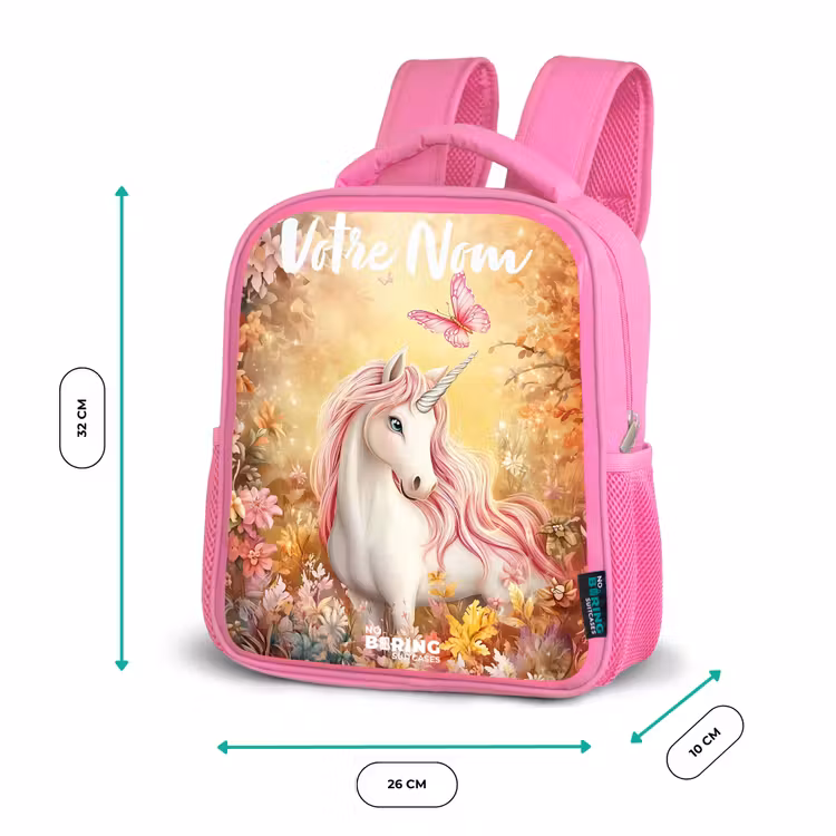 Sac à dos enfant avec votre nom - Rose - Licorne - Papillon - Rose - Crinière — 3
