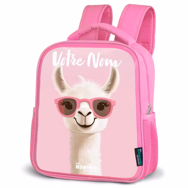 Sac à dos enfant avec votre nom - Rose - Llama - Blanc - Lunettes de soleil - Cils — 4