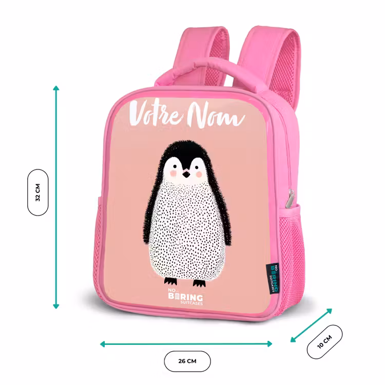 Sac à dos enfant avec votre nom - Rose - Pingouin - Points - Rose - Minimaliste — 3
