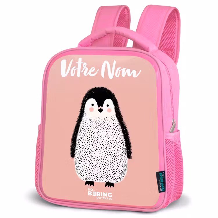 Sac à dos enfant avec votre nom - Rose - Pingouin - Points - Rose - Minimaliste — 4