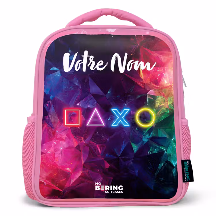 Sac à dos enfant avec votre nom - Rose - Symboles - Jeu - Coloré — 1