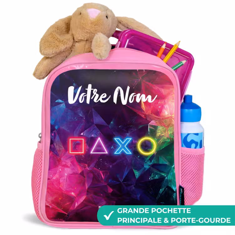 Sac à dos enfant avec votre nom - Rose - Symboles - Jeu - Coloré — 2