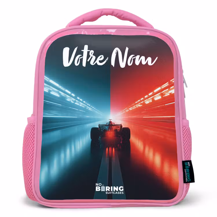 Sac à dos enfant avec votre nom - Rose - Voiture de course - Eclairage - Néon - Rouge — 1