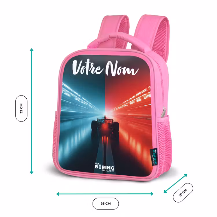 Sac à dos enfant avec votre nom - Rose - Voiture de course - Eclairage - Néon - Rouge — 3