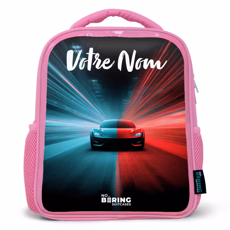 Sac à dos enfant avec votre nom - Rose - Voiture de sport - Bleu - Néon - Ville — 1
