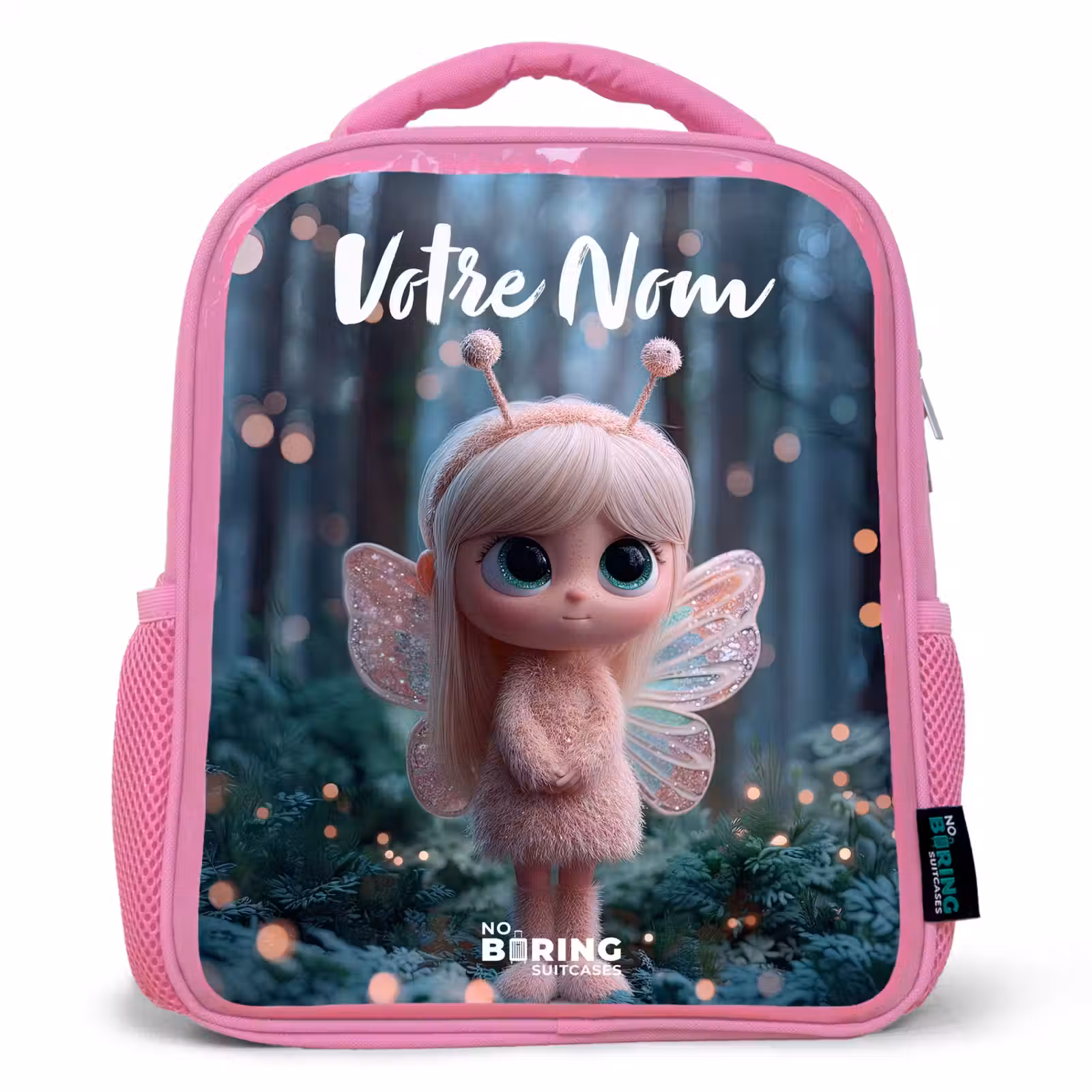 Sac à dos enfant avec votre nom - Rose - Fée - Forêt - Paillettes — 1
