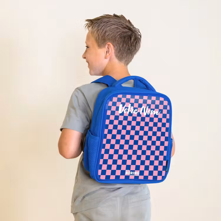 Sac à dos enfant avec votre nom - Bleu - Blocs - Bleu - Rose — 2