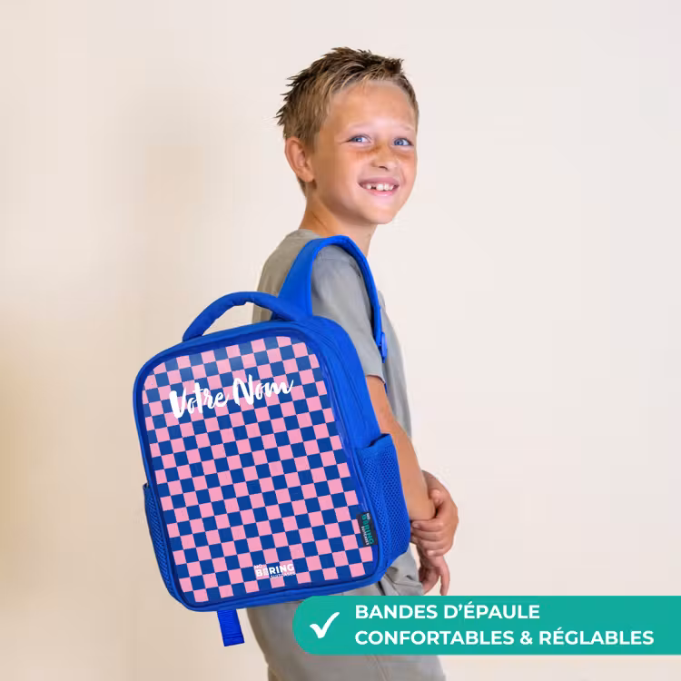 Sac à dos enfant avec votre nom - Bleu - Blocs - Bleu - Rose — 4
