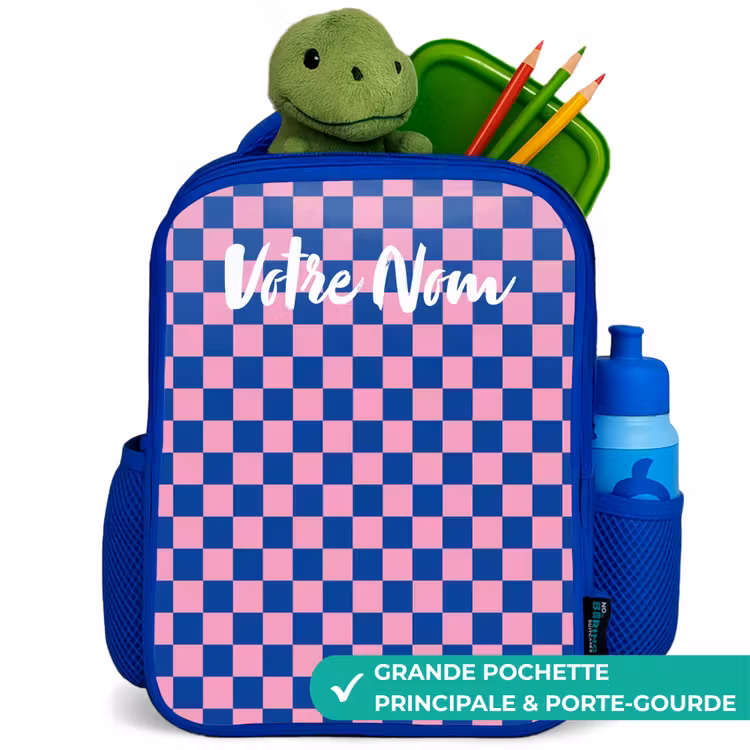 Sac à dos enfant avec votre nom - Bleu - Blocs - Bleu - Rose — 5