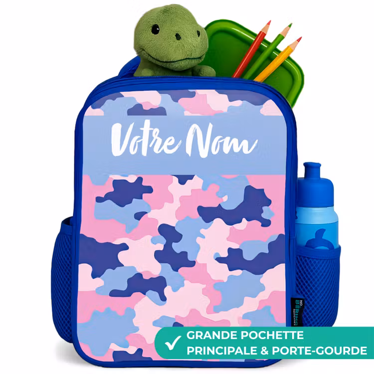 Sac à dos enfant avec votre nom - Bleu - Camouflage - Rose - Bleu — 5