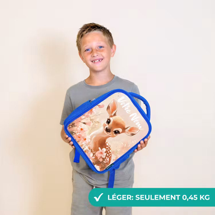 Sac à dos enfant avec votre nom - Bleu - Cerf - Fleurs - Points - Rose — 3