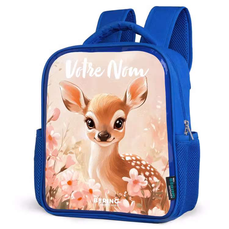Sac à dos enfant avec votre nom - Bleu - Cerf - Fleurs - Points - Rose — 7