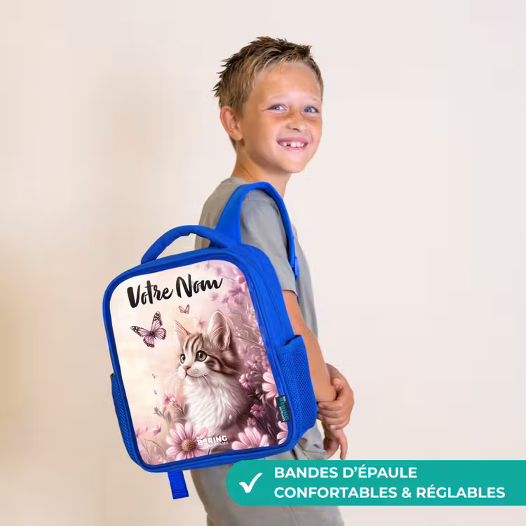 Sac à dos enfant avec votre nom - Bleu - Chaton - Papillons - Violet - Fleurs — 4