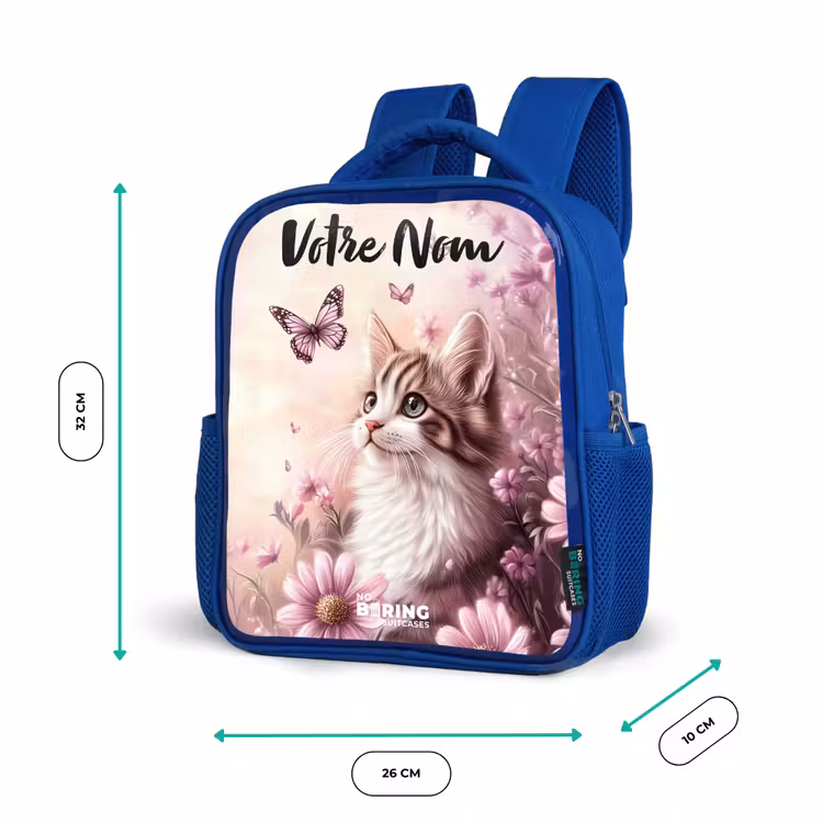 Sac à dos enfant avec votre nom - Bleu - Chaton - Papillons - Violet - Fleurs — 6