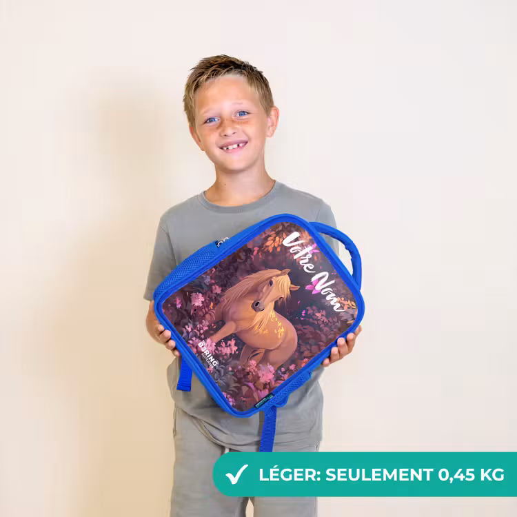 Sac à dos enfant avec votre nom - Bleu - Cheval - Fleurs - Violet - Papillon — 3