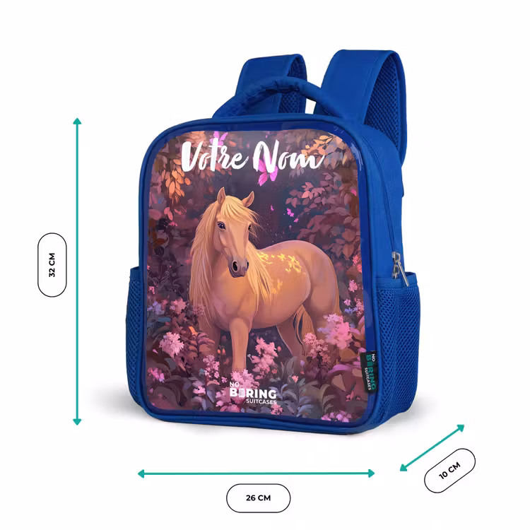 Sac à dos enfant avec votre nom - Bleu - Cheval - Fleurs - Violet - Papillon — 6